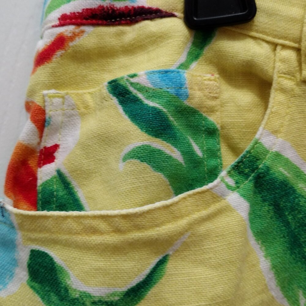 Lauren Ralph Lauren Tropical Floral Linen Pants Size 12 Yellow Resort Chic - Picture 9 of 12